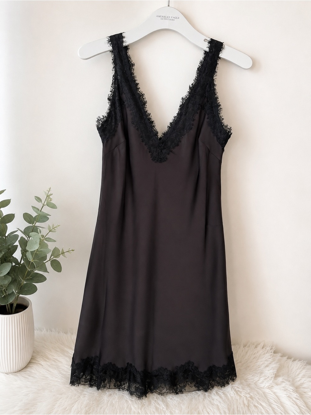 Aritzia Black Lace-Trim Slip Mini Dress